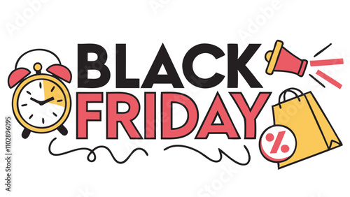Black Friday sicker red and black typography sale tag banner isolated on transparent background