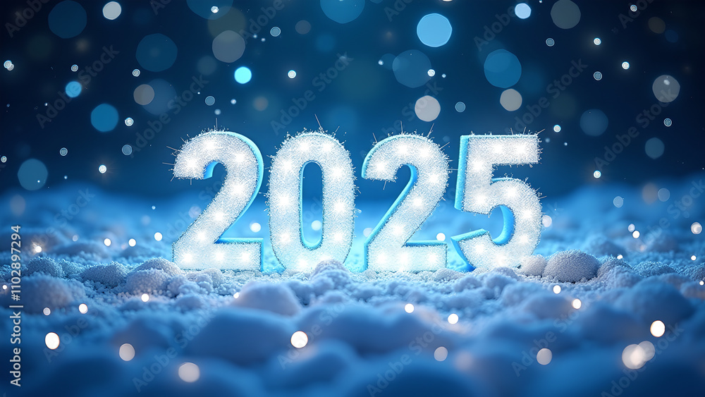 2025 New Year in Snow. Festive winter holiday concept. 2025 New Year in Snow. Festive winter holiday concept.