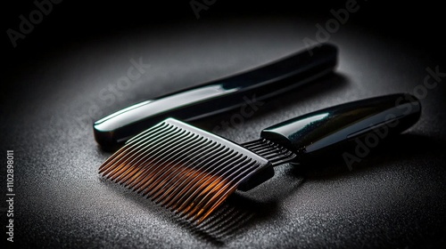 A delicate shadow of a comb at work studio still life dark background close-up hair care concept
