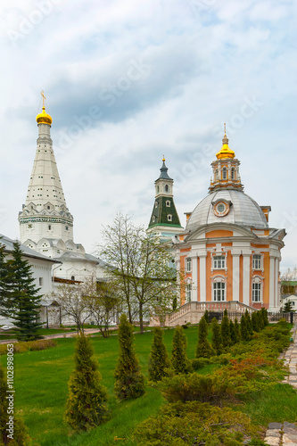 Sergiev Posad. Russia. The Trinity-Sergius Lavra. From left to right: the Church of Zosima and Savvati Solovetsky; Kalichya Tower, the Church of the Icon of the Mother of God Smolens