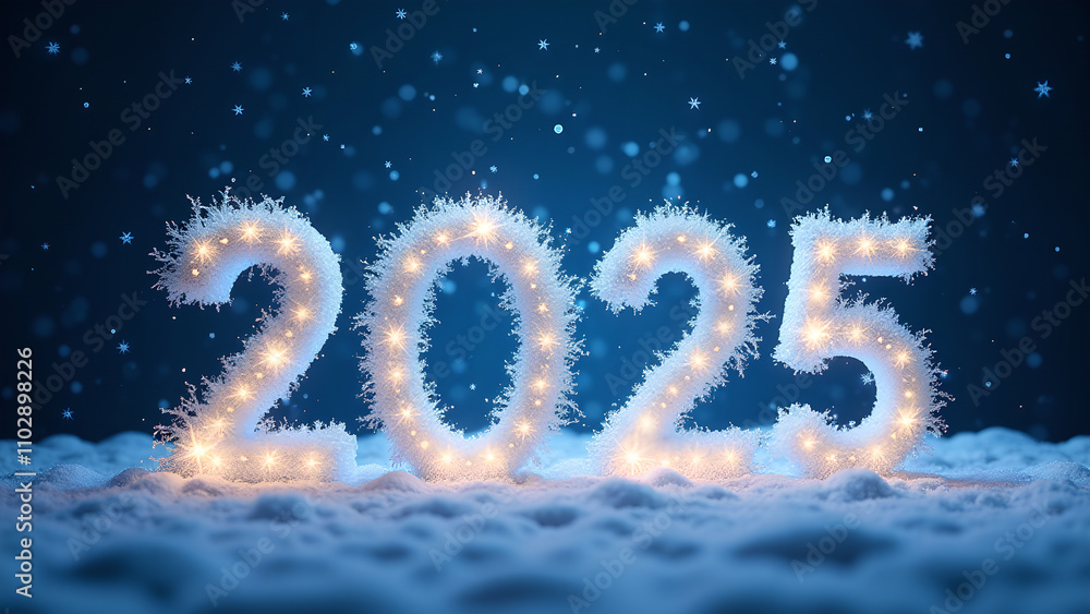 2025 New Year Snowy Night. Concept of celebration, winter, and holidays. 2025 New Year Snowy Night. Concept of celebration, winter, and holidays.
