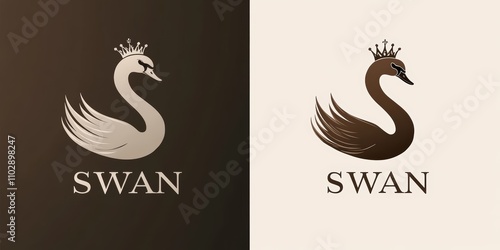 Fototapeta Naklejka Na Ścianę i Meble -  Minimalist swan logo design with crown for luxury aesthetic and beauty brand