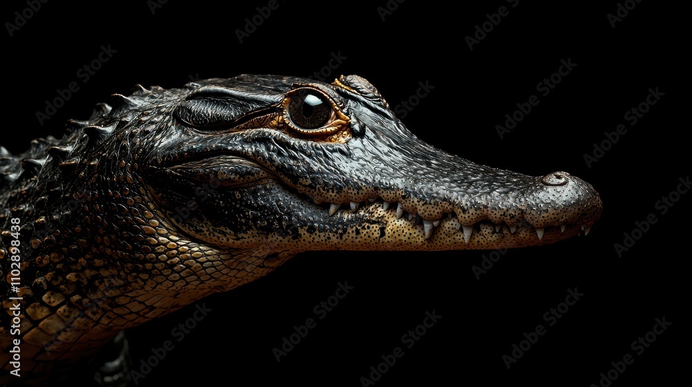 Fototapeta premium Close-up Profile of a Realistic Crocodile Head on Black Background