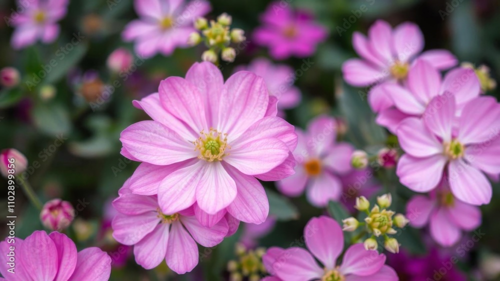 A vibrant flowery background featuring a variety of delicate pink flowers in full bloom, pink flowers, delicate A vibrant flowery background featuring a variety of delicate pink flowers in full bloom, pink flowers, delicate
