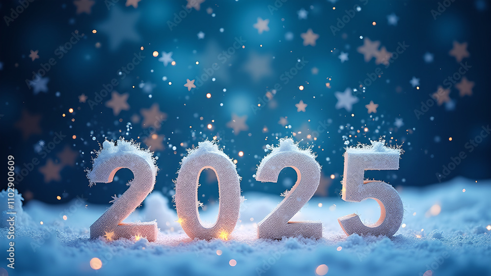 Naklejka premium 2025 New Year Snowy Background. Concept of winter holidays, celebration, and new beginnings.