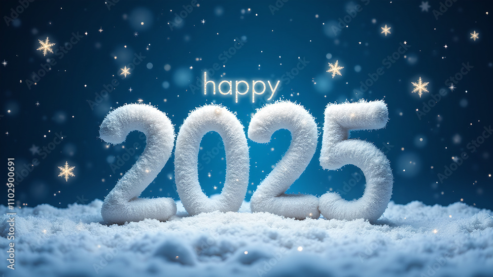 Happy New Year 2025 Snow. Concept of winter holidays, celebration, and new beginnings. Happy New Year 2025 Snow. Concept of winter holidays, celebration, and new beginnings.