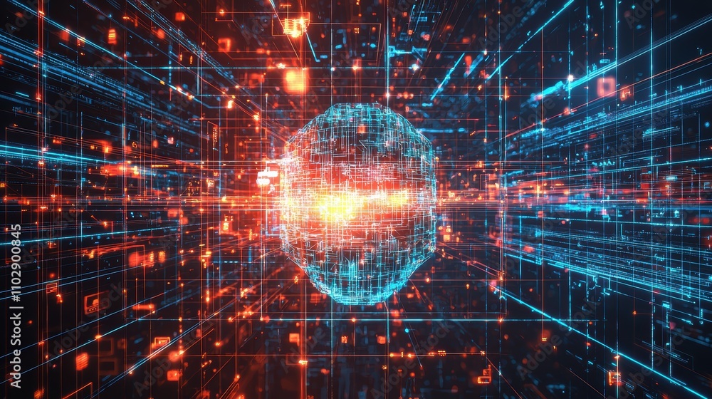 Abstract Digital Sphere with Glowing Lines and Futuristic Background Abstract Digital Sphere with Glowing Lines and Futuristic Background