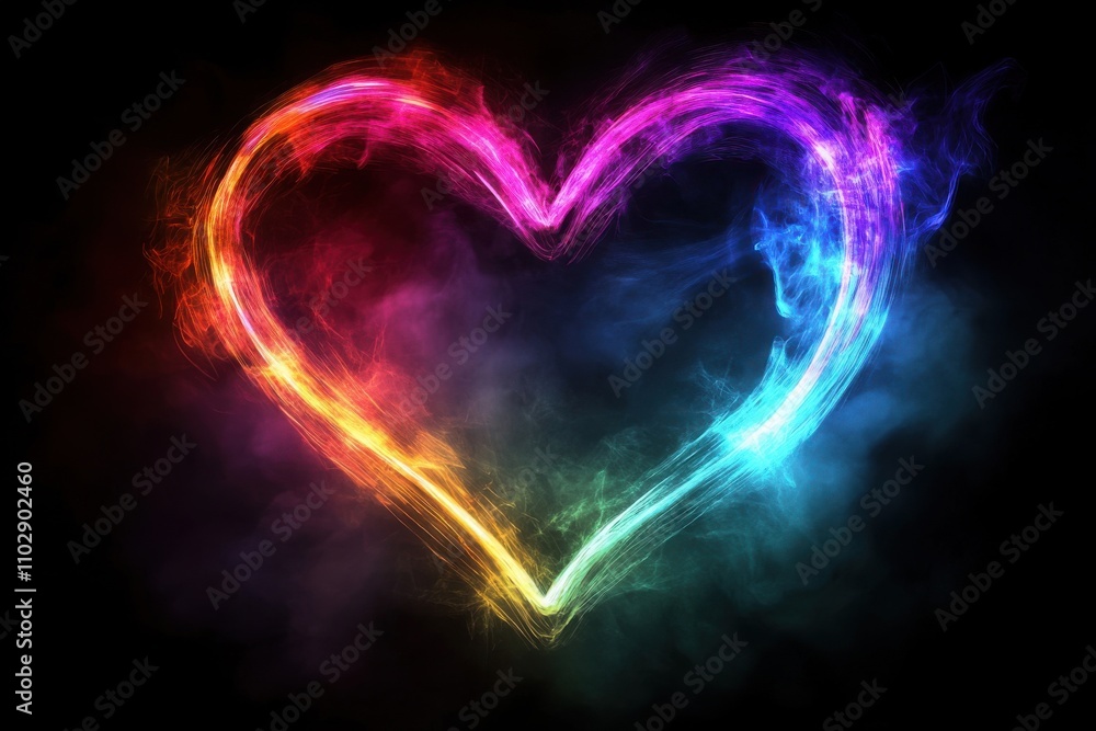 Brightly lit heart shape design on a deep background with neon edges Brightly lit heart shape design on a deep background with neon edges