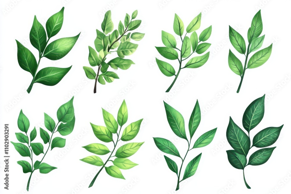 Set of Curry Leaves isolated on white background Set of Curry Leaves isolated on white background