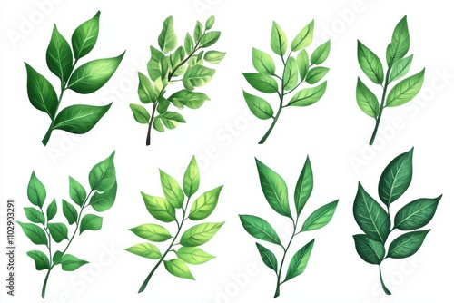 Set of Curry Leaves isolated on white background