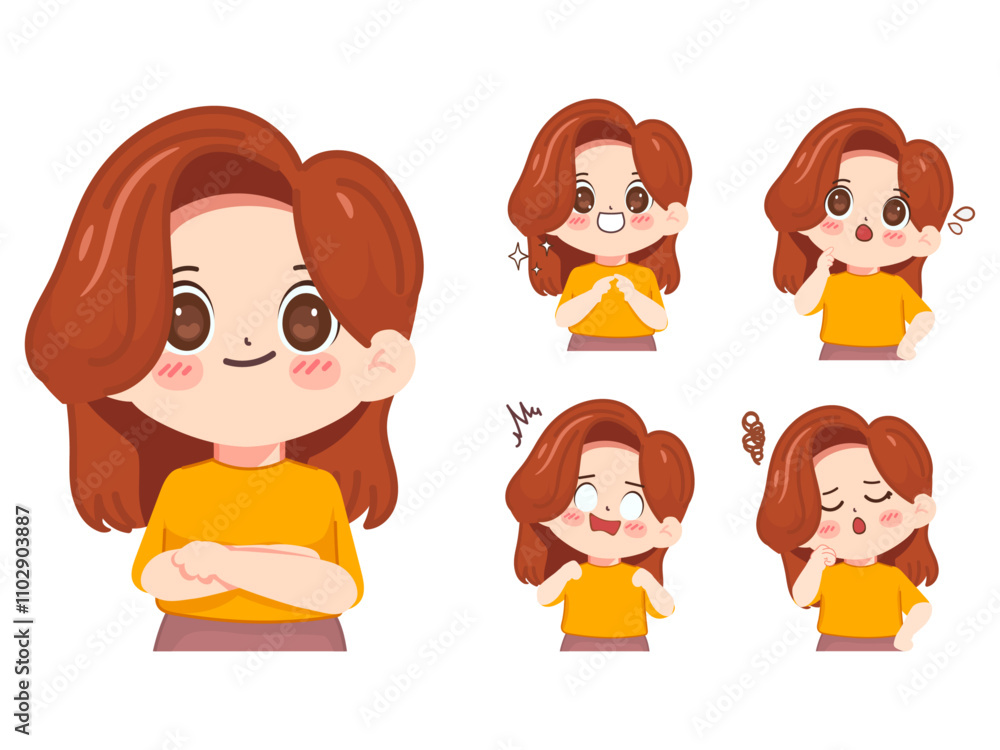 Cute cartoon woman in different facial expressions set isolated vector illustration. Cute cartoon woman in different facial expressions set isolated vector illustration.