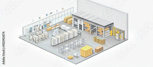 Contemporary warehouse design focusing on efficient logistics and streamlined storage.