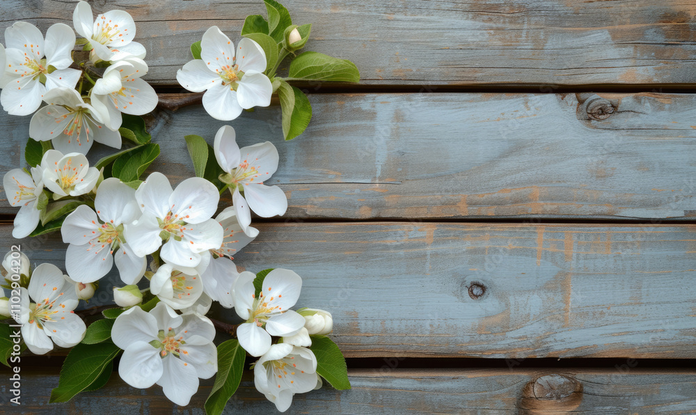 Spring apple blossoms flowering branch on wooden background,Copy space Spring apple blossoms flowering branch on wooden background,Copy space