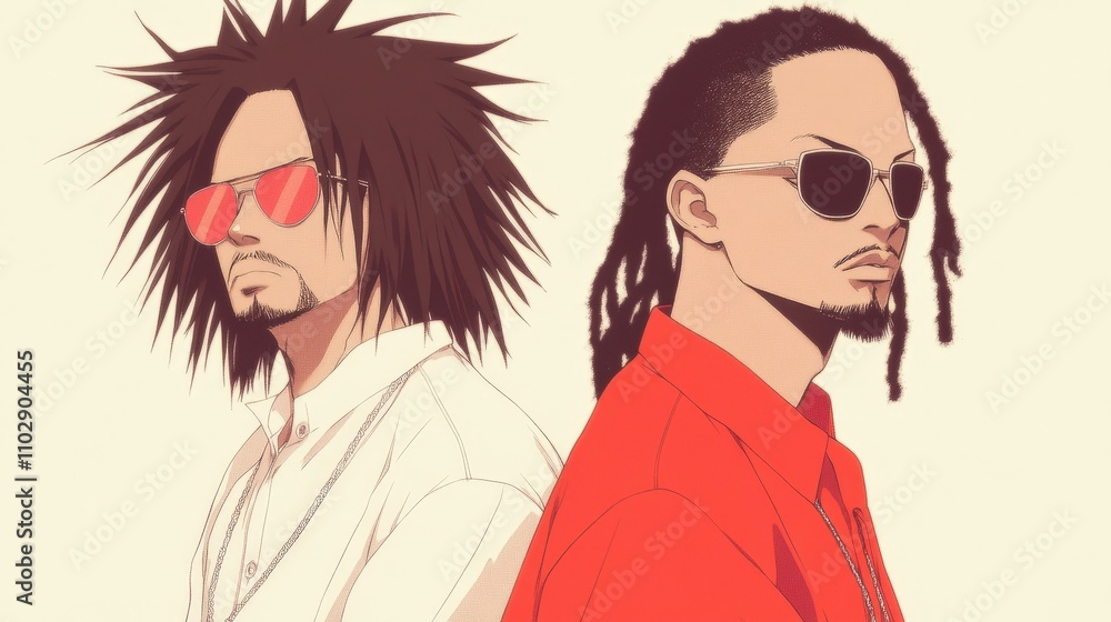 Stylish Anime Men Manga Portraits Hipster Duo Urban Cool Back to Back Stylish Anime Men Manga Portraits Hipster Duo Urban Cool Back to Back