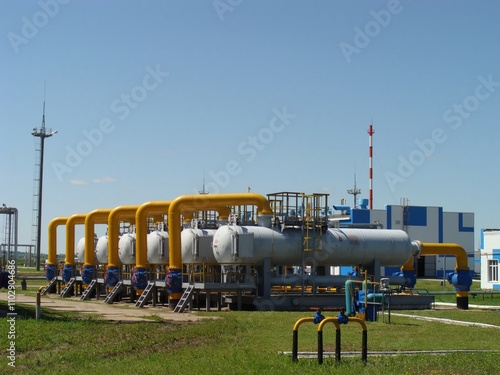   General view of filter separators for gas purification at a natural gas compressor station