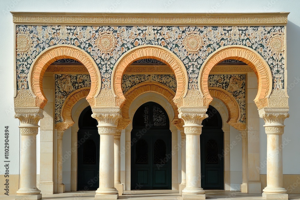 Ornate Archway with Detailed Carvings in Golden Hour