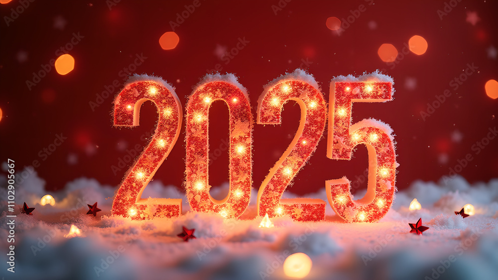 2025 New Year celebration with snow and lights. Concept of new beginnings, hope, and celebration. 2025 New Year celebration with snow and lights. Concept of new beginnings, hope, and celebration.