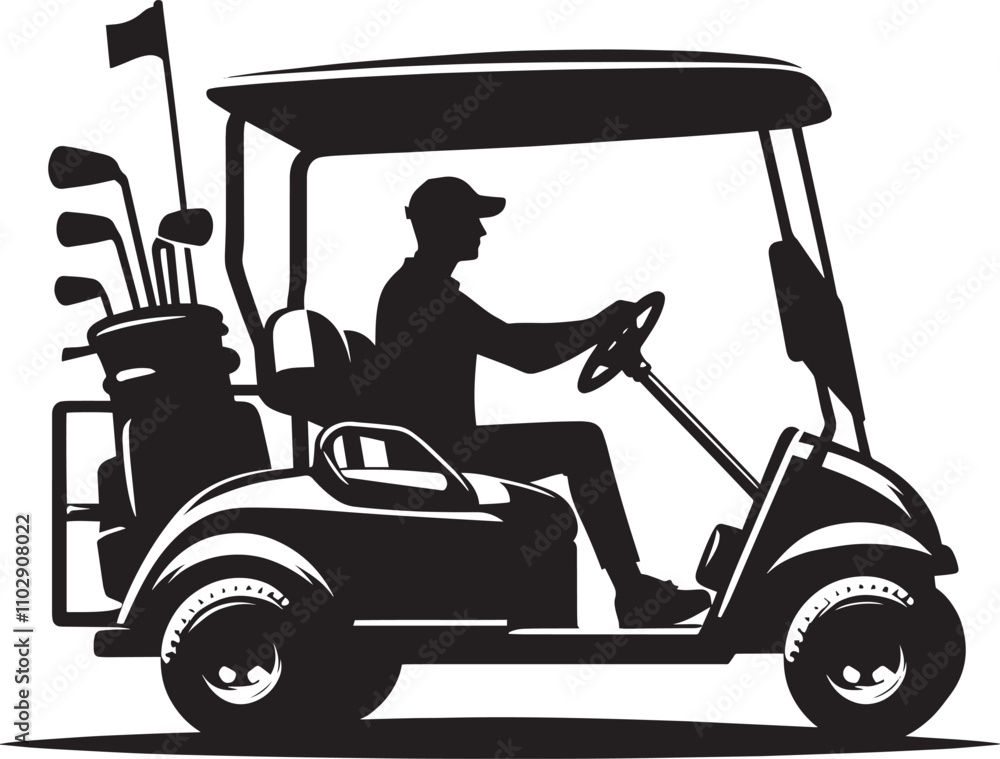 Golf cart vehicle driving silhouette vector illustration isolated on a white background Golf cart vehicle driving silhouette vector illustration isolated on a white background