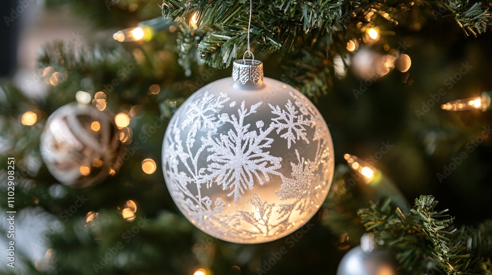 Whimsical holiday display featuring frosted glass ornament on christmas tree cozy home festive decor celebratory atmosphere Whimsical holiday display featuring frosted glass ornament on christmas tree cozy home festive decor celebratory atmosphere