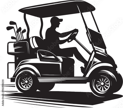 Golf cart vehicle driving silhouette vector illustration isolated on a white background