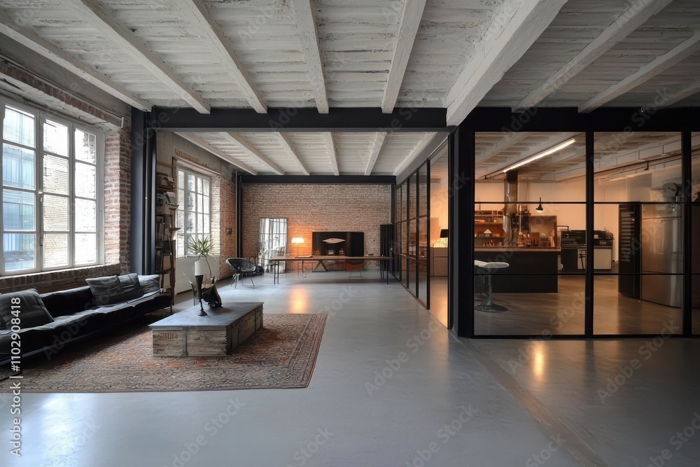 Fototapeta premium Glass-fronted warehouse designed minimally for aesthetic simplicity.