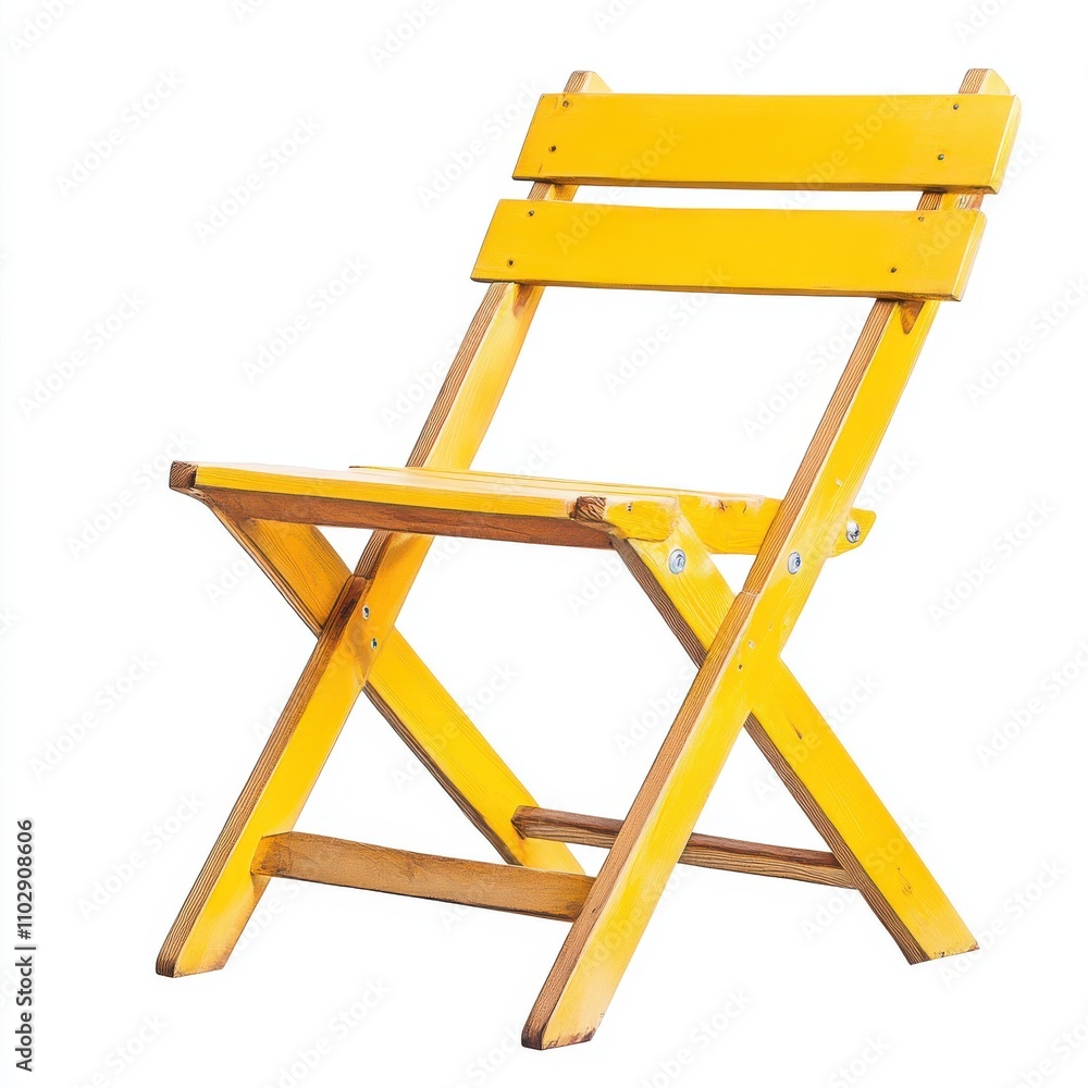 Yellow wooden folding chair isolated on white background Yellow wooden folding chair isolated on white background