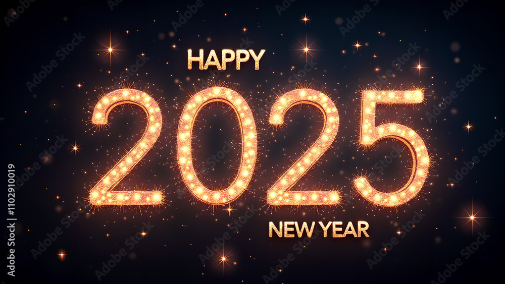 Happy New Year 2025 with golden lights. Festive celebration concept. Happy New Year 2025 with golden lights. Festive celebration concept.