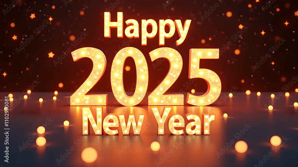 Happy New Year 2025 Celebration. Festive 3D Render with Lights. Happy New Year 2025 Celebration. Festive 3D Render with Lights.