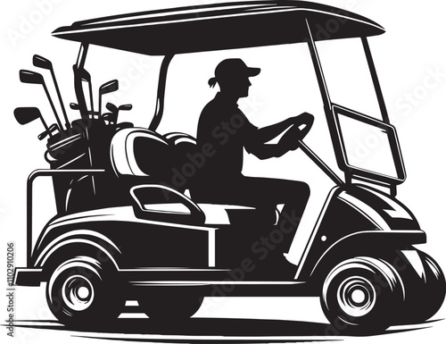 Golf cart vehicle driving silhouette vector illustration isolated on a white background