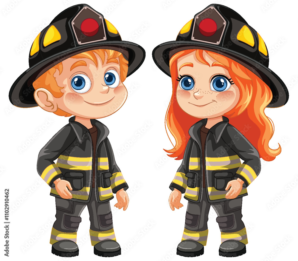 Young Firefighters in Uniform Young Firefighters in Uniform