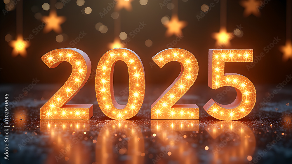 2025 New Year's Eve Celebration with Illuminated Numbers. Concept of future, hope, and celebration. 2025 New Year's Eve Celebration with Illuminated Numbers. Concept of future, hope, and celebration.