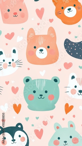 Wallpaper Mural Pattern illustration with cute animals Torontodigital.ca