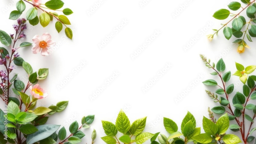 Blank white paper surrounded by lush green leaves, providing a natural frame for text or design, frame, white Blank white paper surrounded by lush green leaves, providing a natural frame for text or design, frame, white