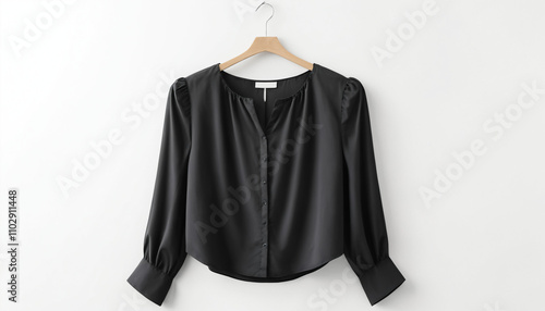 Mockup, Black blouse unlabeled isolated on white background, Ai generated images