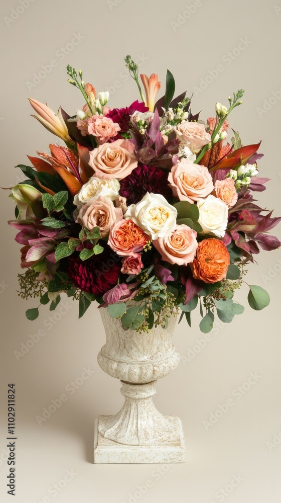 Obraz premium Elegant bridal bouquet arrangement featuring seasonal flowers, perfect for wedding themes, showcasing vibrant colors and intricate floral design for event inspiration.