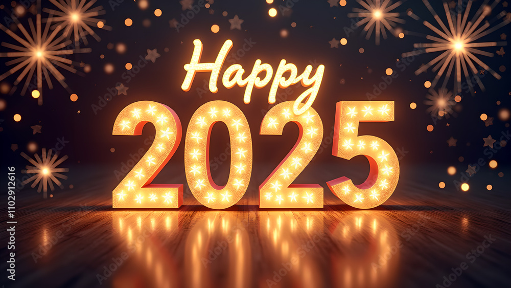 Happy 2025 New Year Celebration with Festive Lights. Concept of celebration, hope, and new beginnings. Happy 2025 New Year Celebration with Festive Lights. Concept of celebration, hope, and new beginnings.