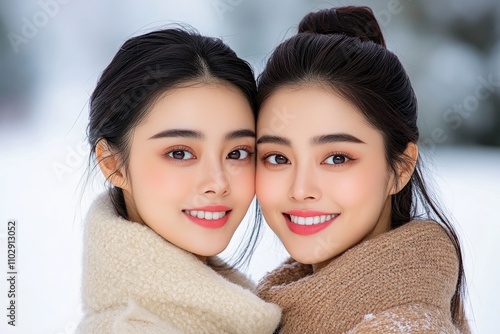 A heartwarming scene of Chinese female friends gathered in a chic home, chatting, laughing, and strengthening their friendship in a lively and intimate setting photo