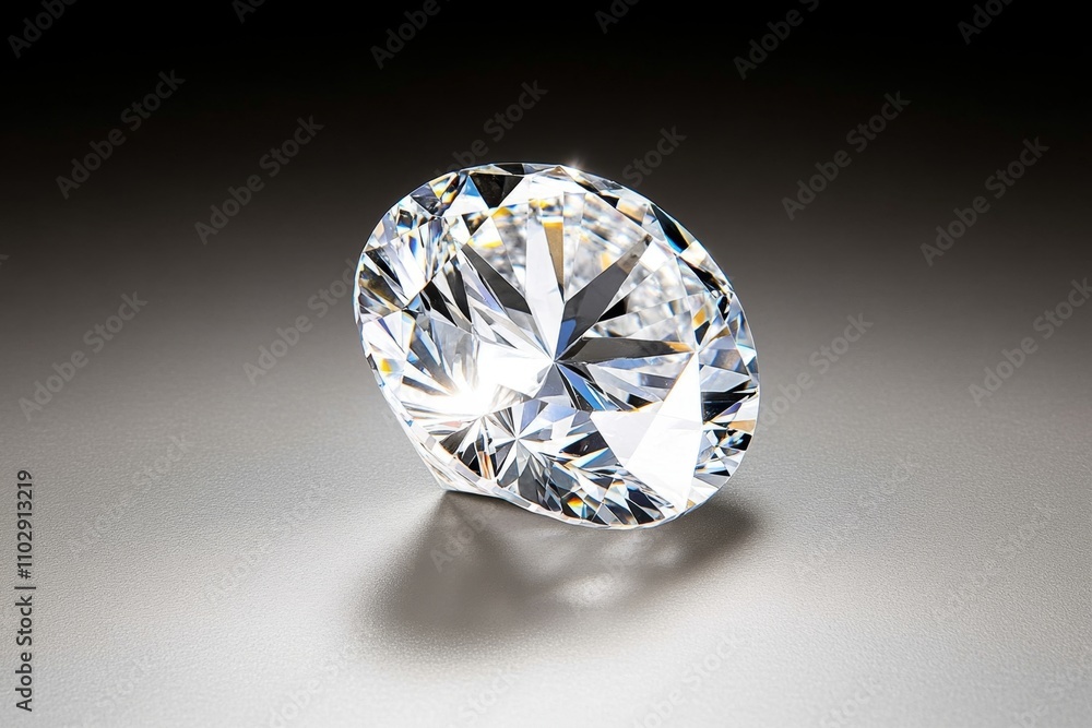 A highly polished diamond with intricate, geometric facets shimmering under studio lighting during the brightness of daylight hours A highly polished diamond with intricate, geometric facets shimmering under studio lighting during the brightness of daylight hours