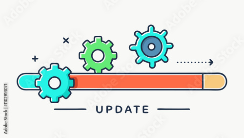 Flat illustration of update and loading process, symbolizing system upgrades and application progress. Perfect for web and graphic design projects. Clean vector design.