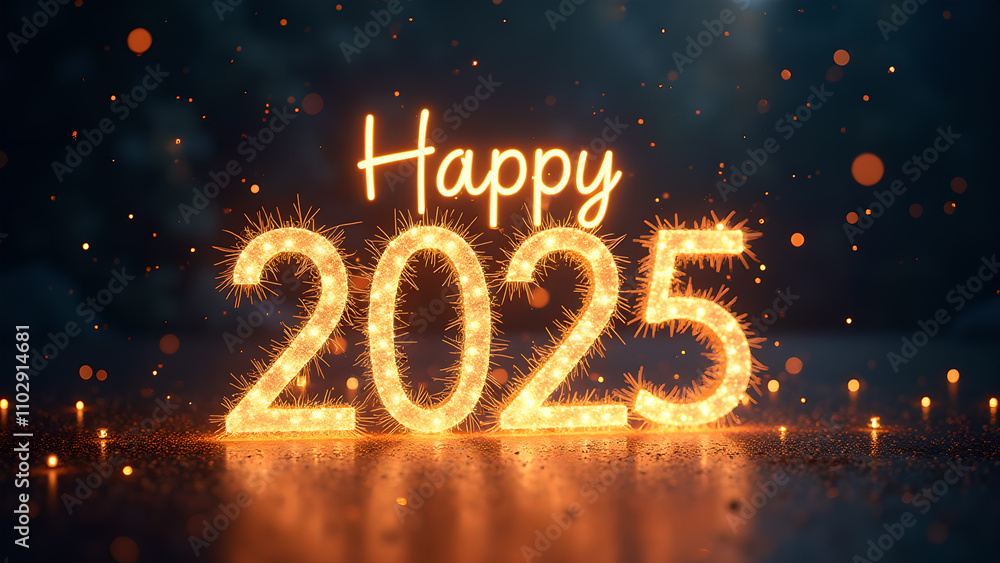 Happy New Year 2025 with Sparkles. Festive celebration concept. Happy New Year 2025 with Sparkles. Festive celebration concept.