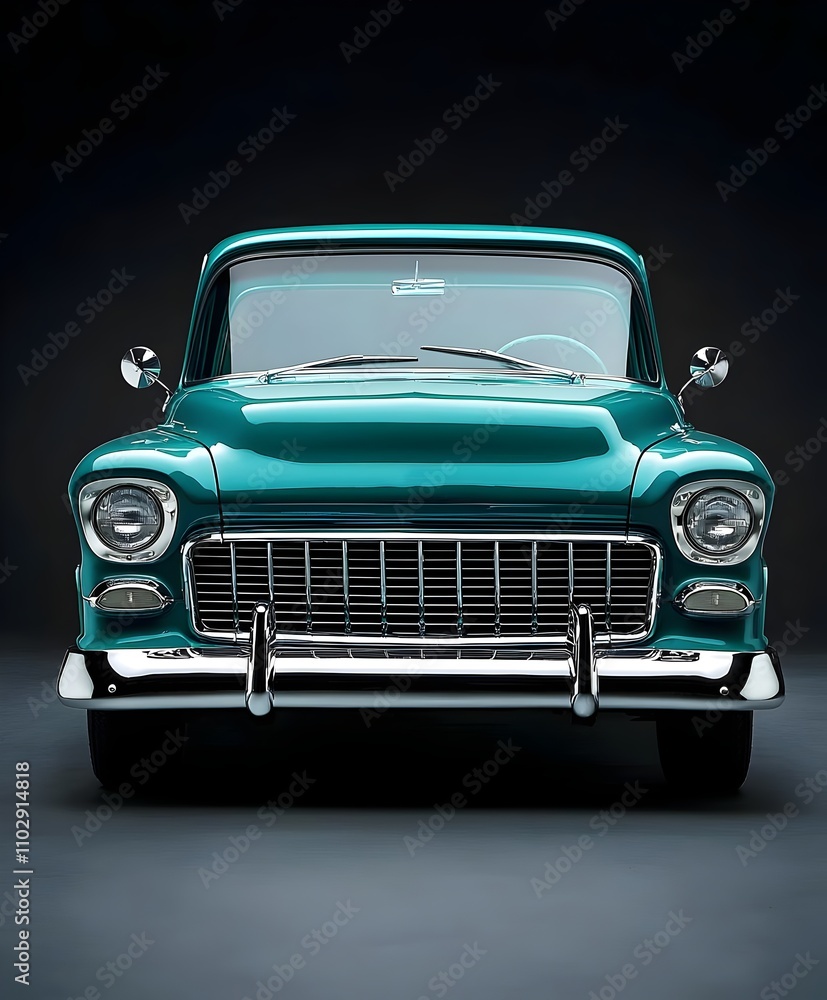 Front view of 1955 classic truck with chrome accents