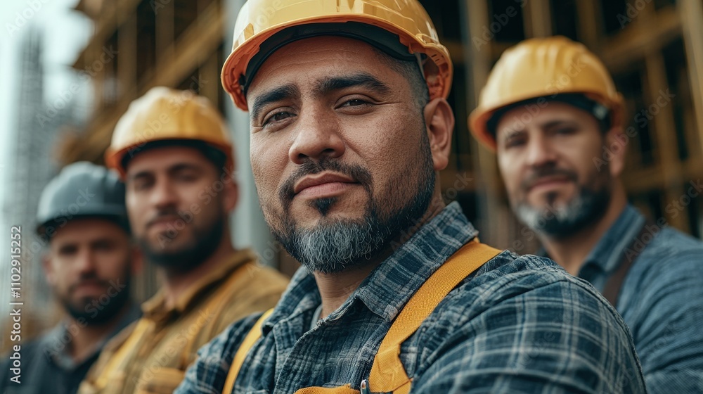 Construction Workers Team Portrait Hard Hats Teamwork Building Site Construction Workers Team Portrait Hard Hats Teamwork Building Site