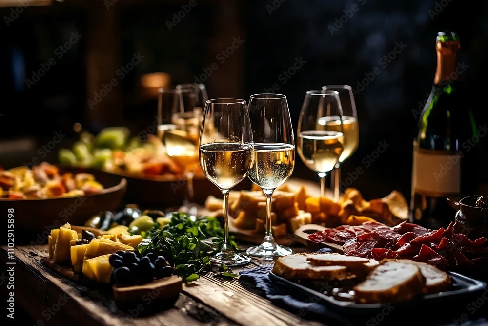 Discover the elegance of a buffet adorned with glassware and drinks.