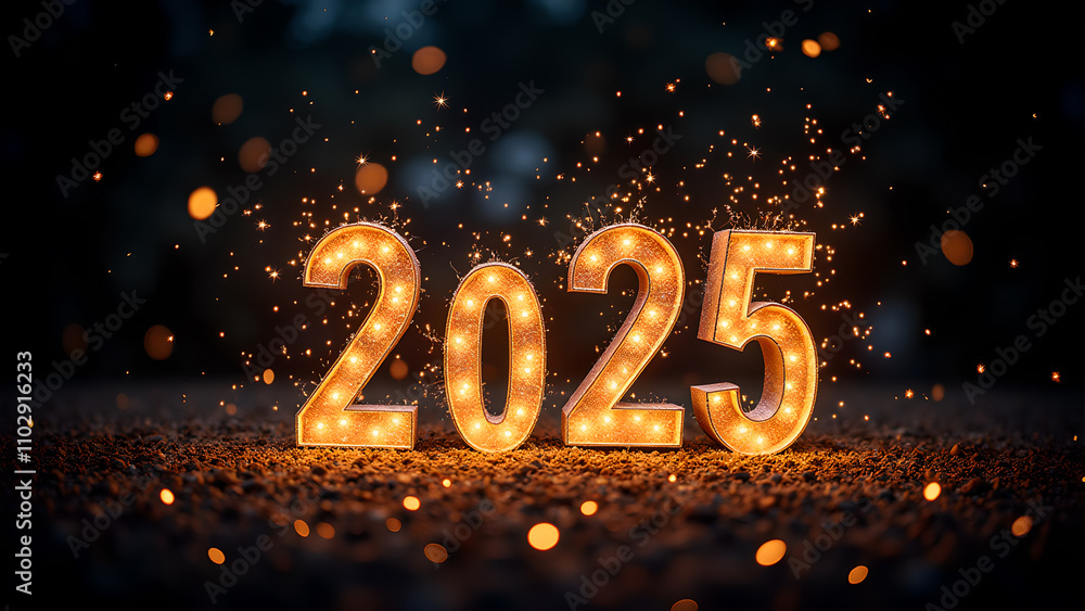 2025 New Year Celebration with Sparkles. Concept of future, hope, and new beginnings. 2025 New Year Celebration with Sparkles. Concept of future, hope, and new beginnings.
