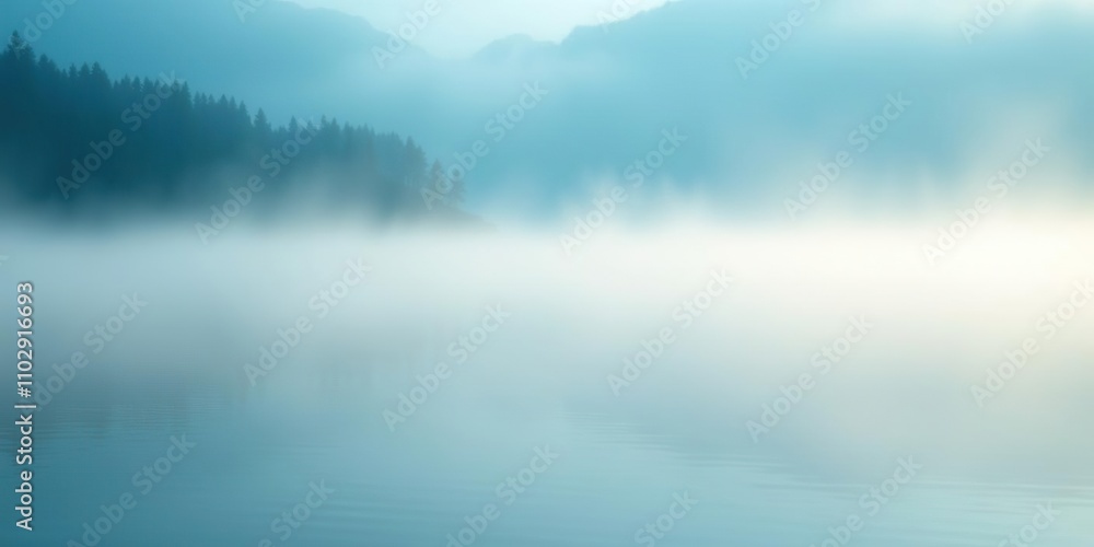Softly blended blue hues create a dreamy effect on the surface of a lake during a misty morning, artistic expression, peaceful scene, soft focus Softly blended blue hues create a dreamy effect on the surface of a lake during a misty morning, artistic expression, peaceful scene, soft focus
