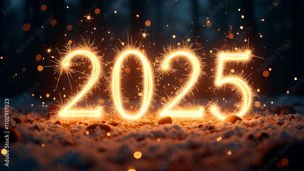 2025 New Year Sparkler in Snow. Concept of celebration, hope, and future. 2025 New Year Sparkler in Snow. Concept of celebration, hope, and future.