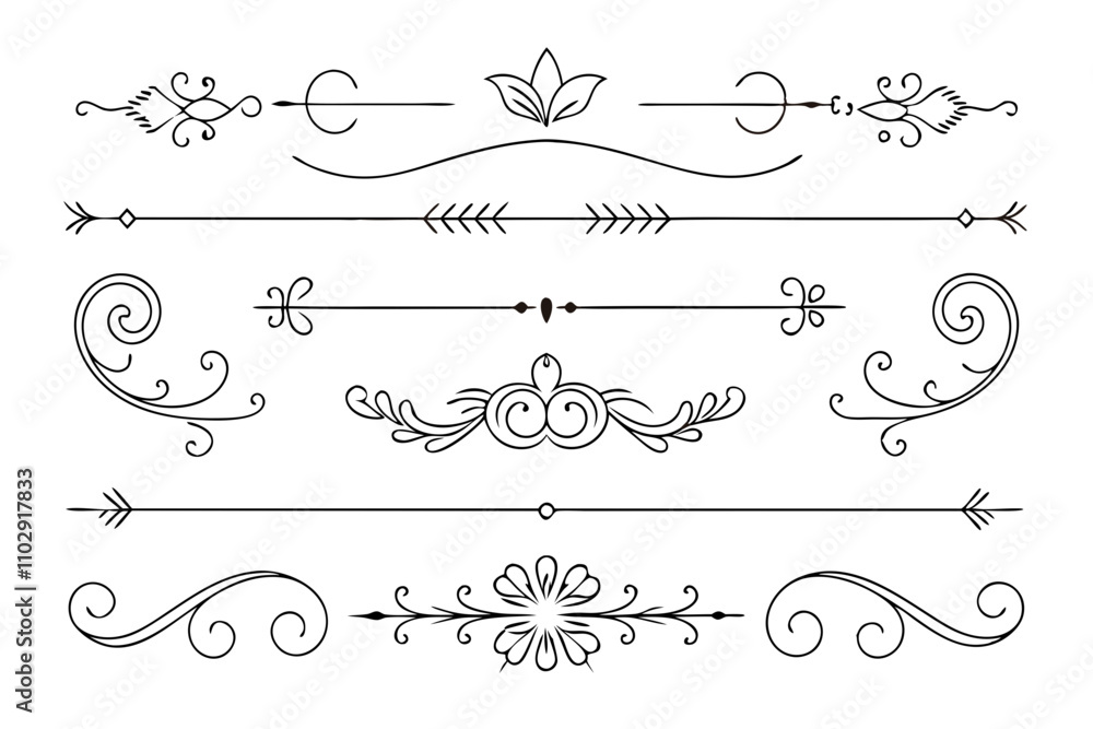 Elegant Line Drawings Decorative Dividers, Swirls, and Frames for Text