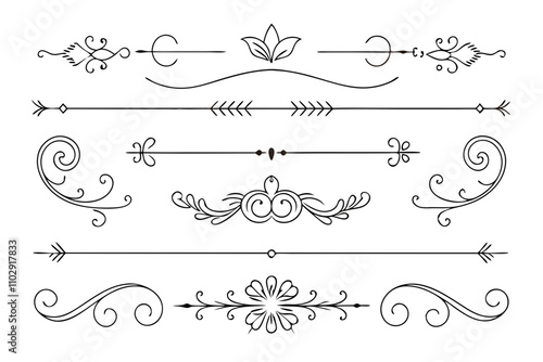 Elegant Line Drawings Decorative Dividers, Swirls, and Frames for Text