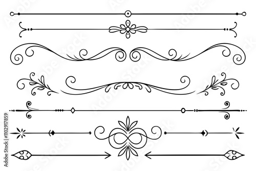 Elegant Line Drawings Decorative Dividers, Swirls, and Frames for Text