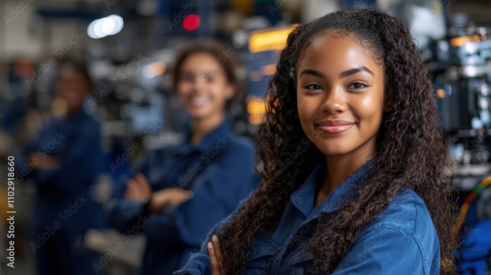 Confident Young Black Female Engineer in Factory Setting Confident Young Black Female Engineer in Factory Setting
